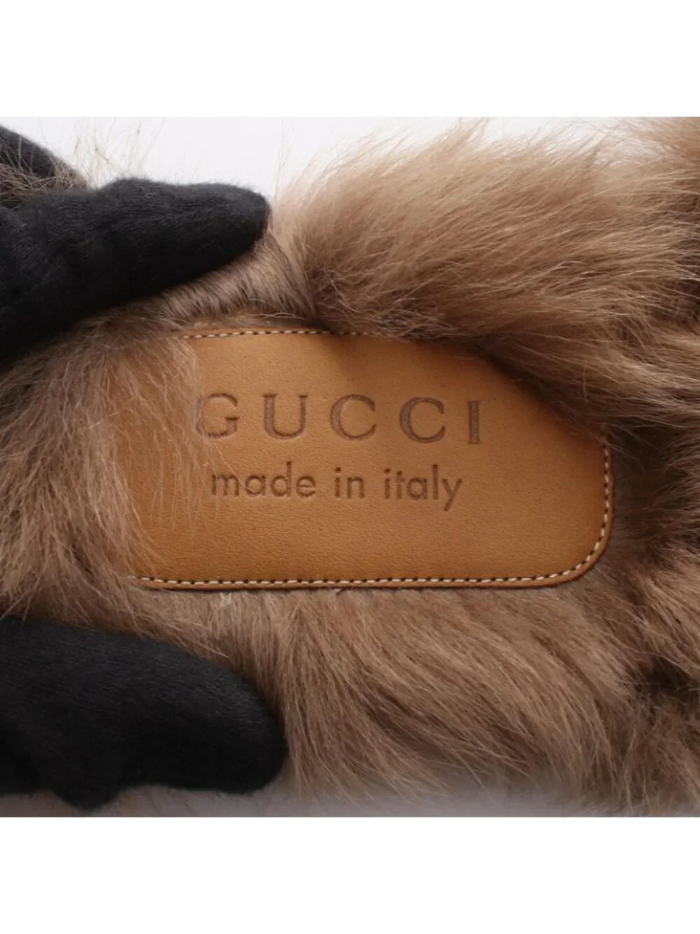 Gucci Sandals Prince Town Horsebit Black Leather Fur Slip On